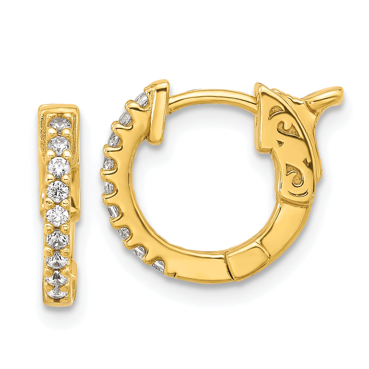 Sterling Shimmer Sterling Silver Gold-tone Flash Gold-plated 1.3mm CZ 18 Stone Hinged Hoop Earrings