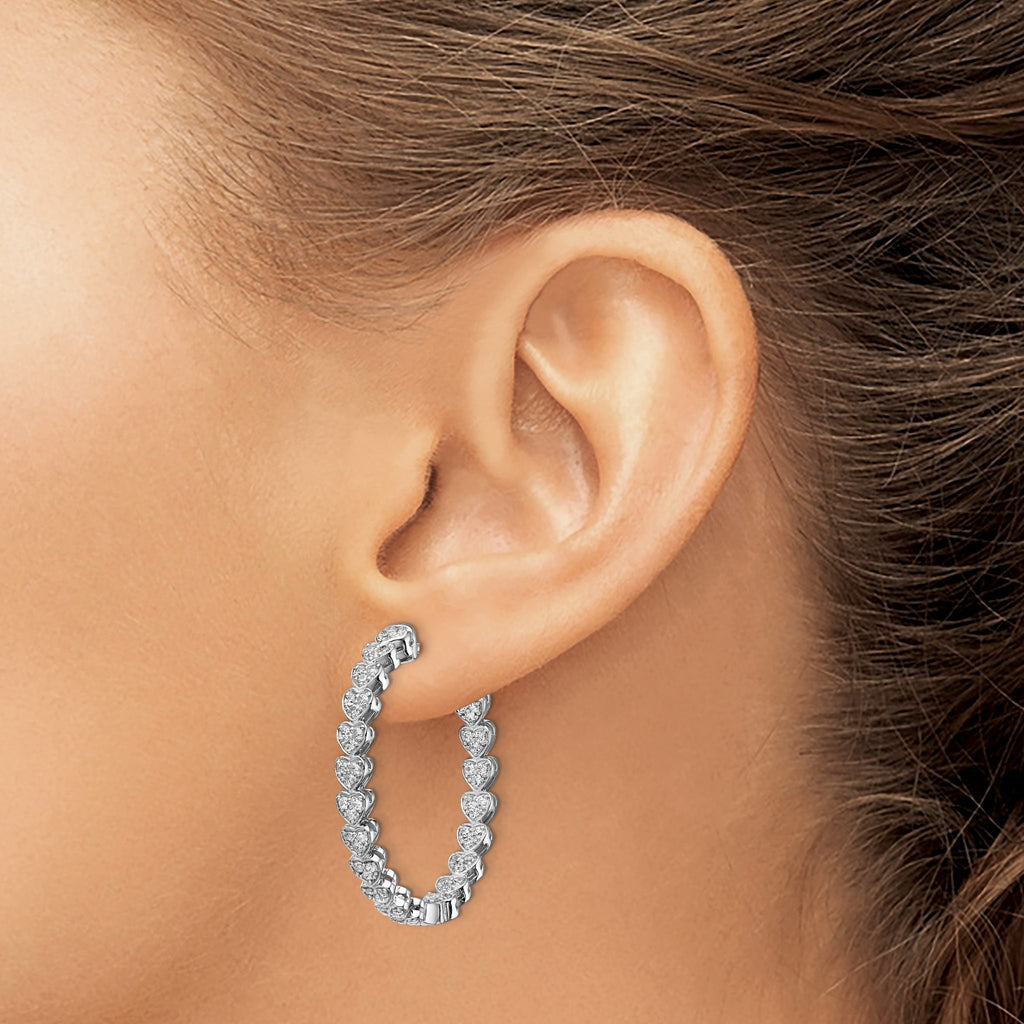 Shaped Round Cubic Zirconia Out Hoop Earrings in Sterling Silver, 762mm Hinged - Sophia Jewelers