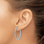 Shaped Round Cubic Zirconia Out Hoop Earrings in Sterling Silver, 762mm Hinged - Sophia Jewelers