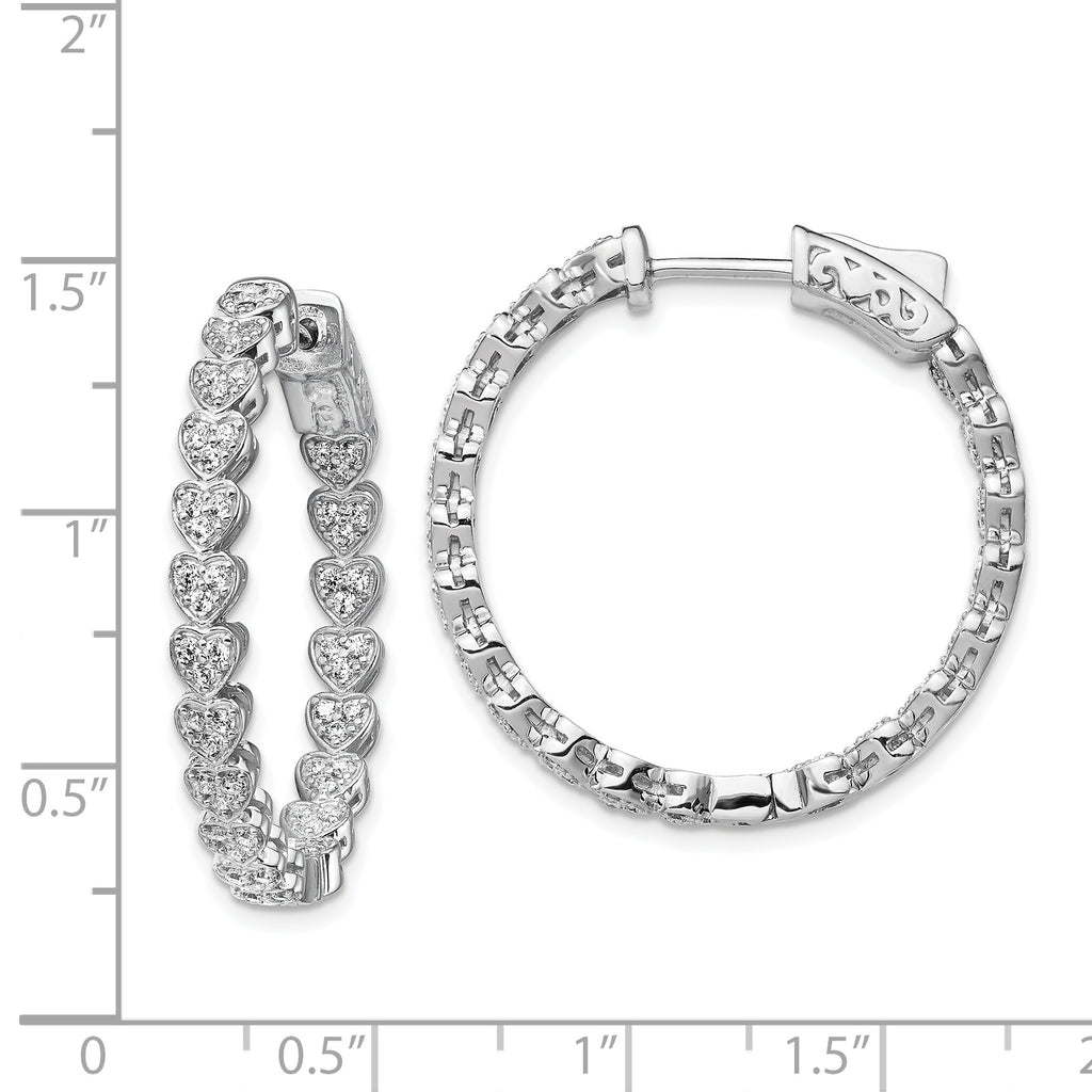 Sterling Shimmer Sterling Silver Rhodium-plated 120 Stone Heart Shaped 1.2mm CZ In and Out Round Hinged Hoop Earrings