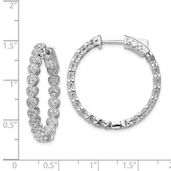 Sterling Shimmer Sterling Silver Rhodium-plated 120 Stone Heart Shaped 1.2mm CZ In and Out Round Hinged Hoop Earrings