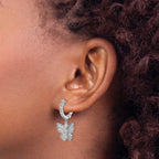 58-Stone Cubic Zirconia Butterfly Hoop Dangle Earrings in Sterling Silver, 660mm - Sophia Jewelers