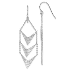 Sterling Silver Rhodium-plated CZ Fancy Dangle Shepherd Hook Earrings