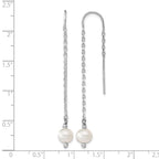 White Semi-Round Freshwater Pearl Threader Earrings in Sterling Silver - Sophia Jewelers