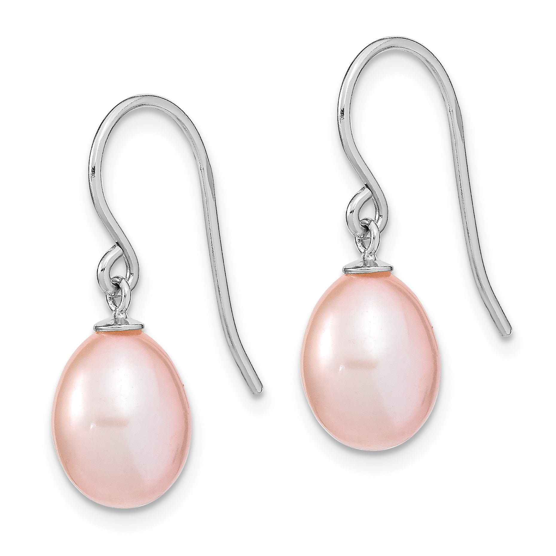 Sterling Silver Rhodium-plated 8-9mm Purple Teardrop Freshwater Cultured Pearl Dangle Earrings Secondary image