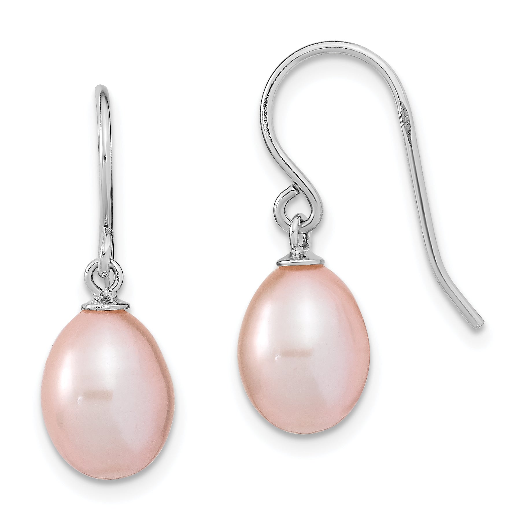 Sterling Silver Rhodium-plated 8-9mm Purple Teardrop Freshwater Cultured Pearl Dangle Earrings Main image