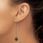 Black Teardrop Freshwater Pearl Threader Earrings in Sterling Silver - Sophia Jewelers