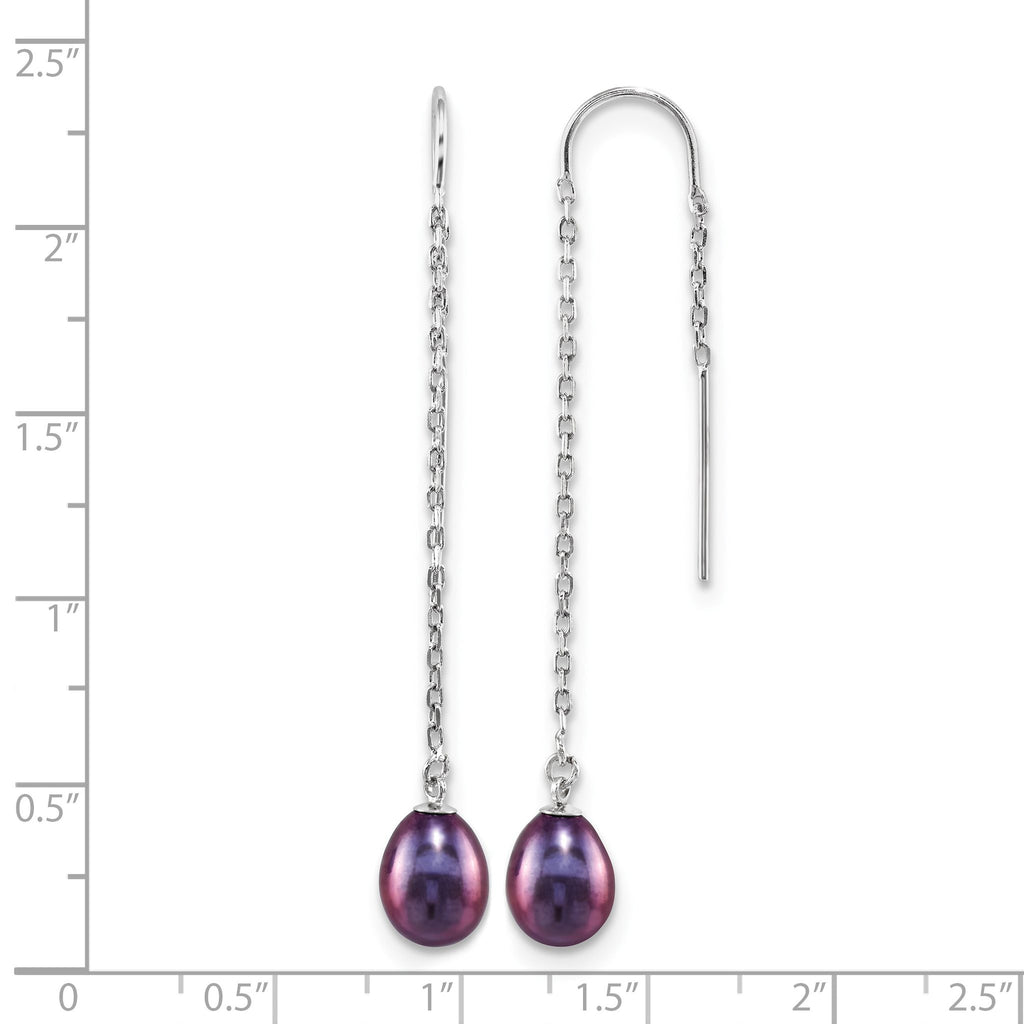 Black Teardrop Freshwater Pearl Threader Earrings in Sterling Silver - Sophia Jewelers