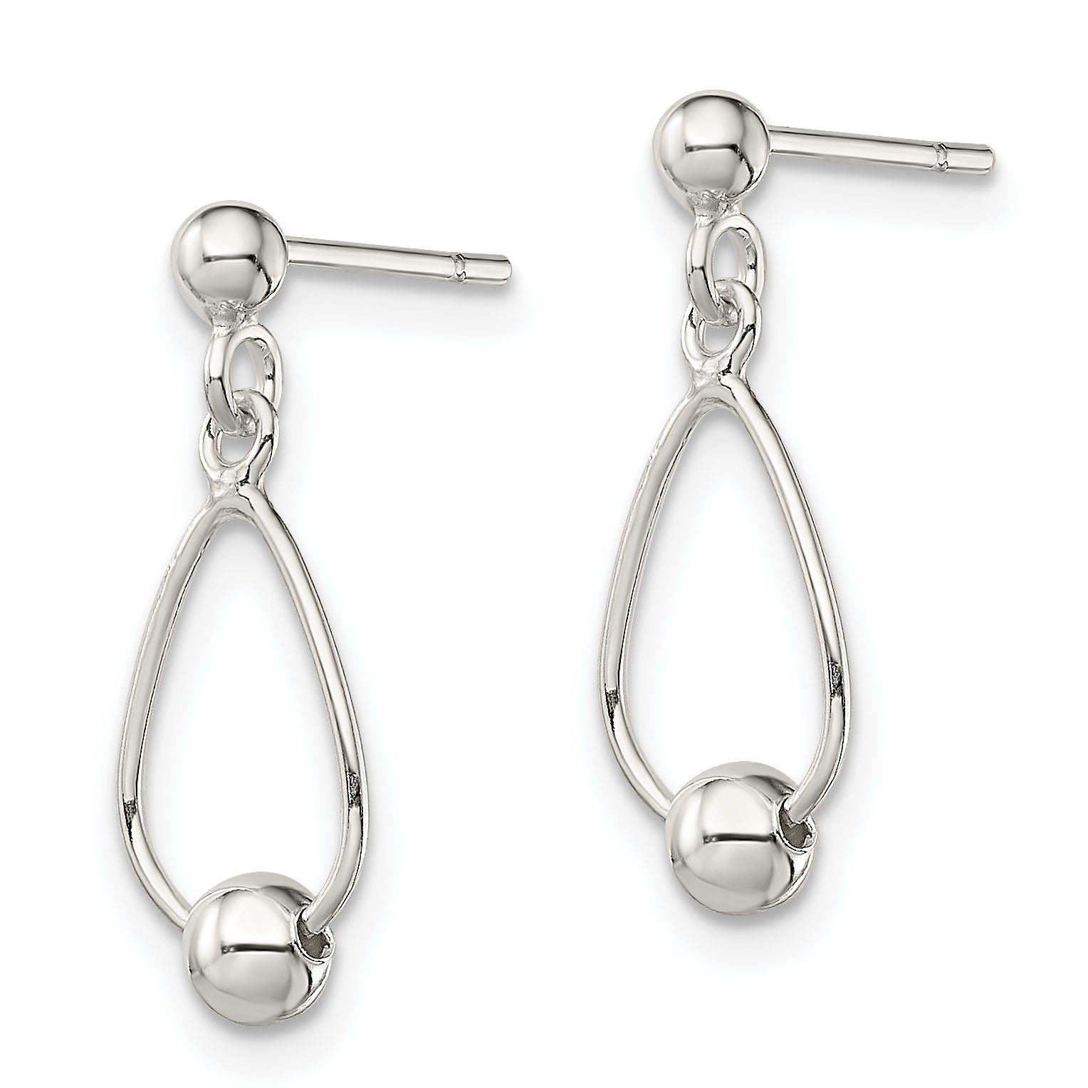 Sterling Silver Polished Teardrop w/Bead Post Dangle Earrings Secondary image