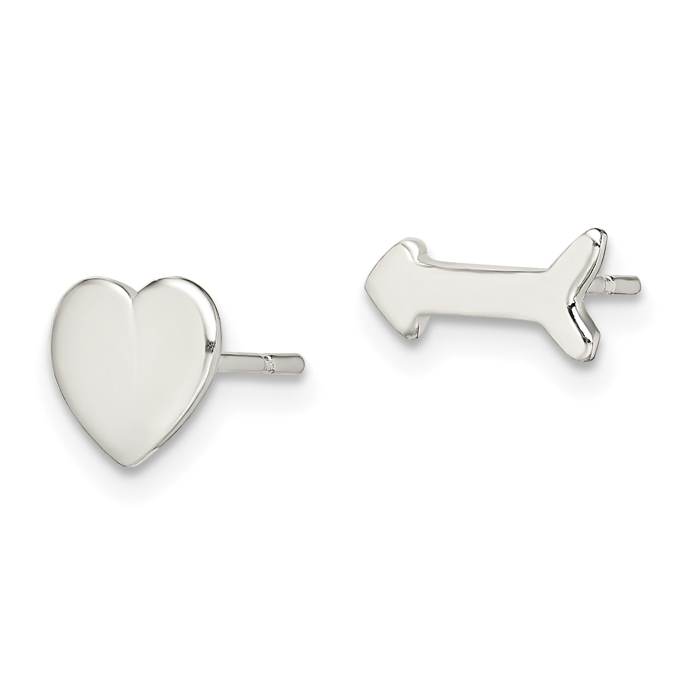 Sterling Silver Polished Left and Right Heart/Arrow Post Earrings Secondary image