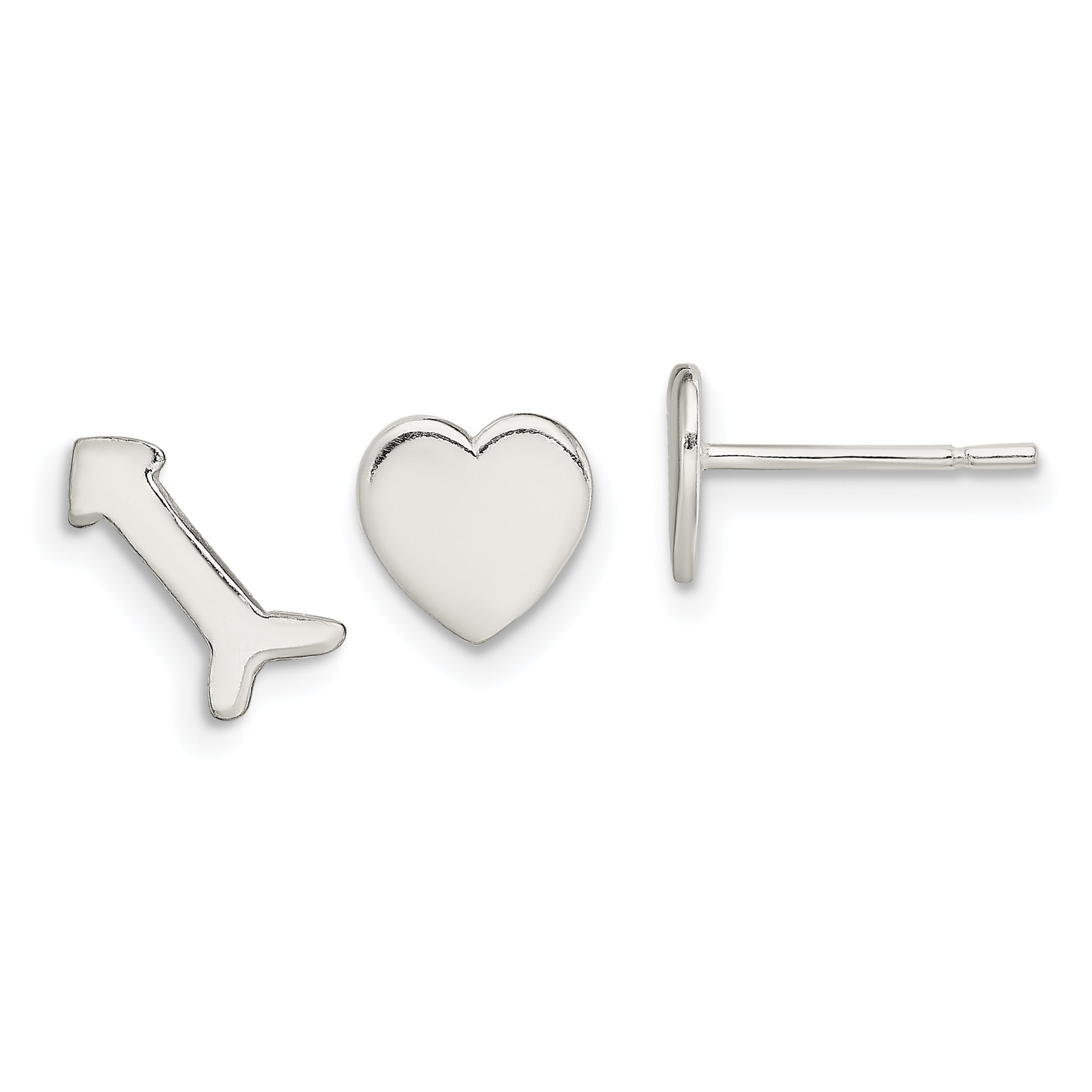 Sterling Silver Polished Left and Right Heart/Arrow Post Earrings Main image