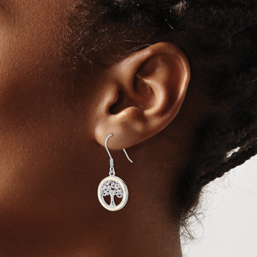 Mother of Pearl Tree of Life Dangle Earrings in Sterling Silver - Sophia Jewelers