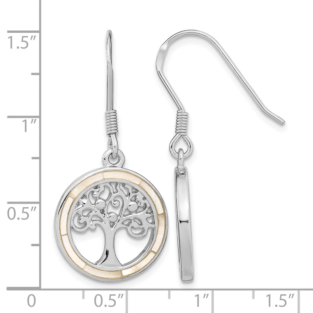 Mother of Pearl Tree of Life Dangle Earrings in Sterling Silver - Sophia Jewelers
