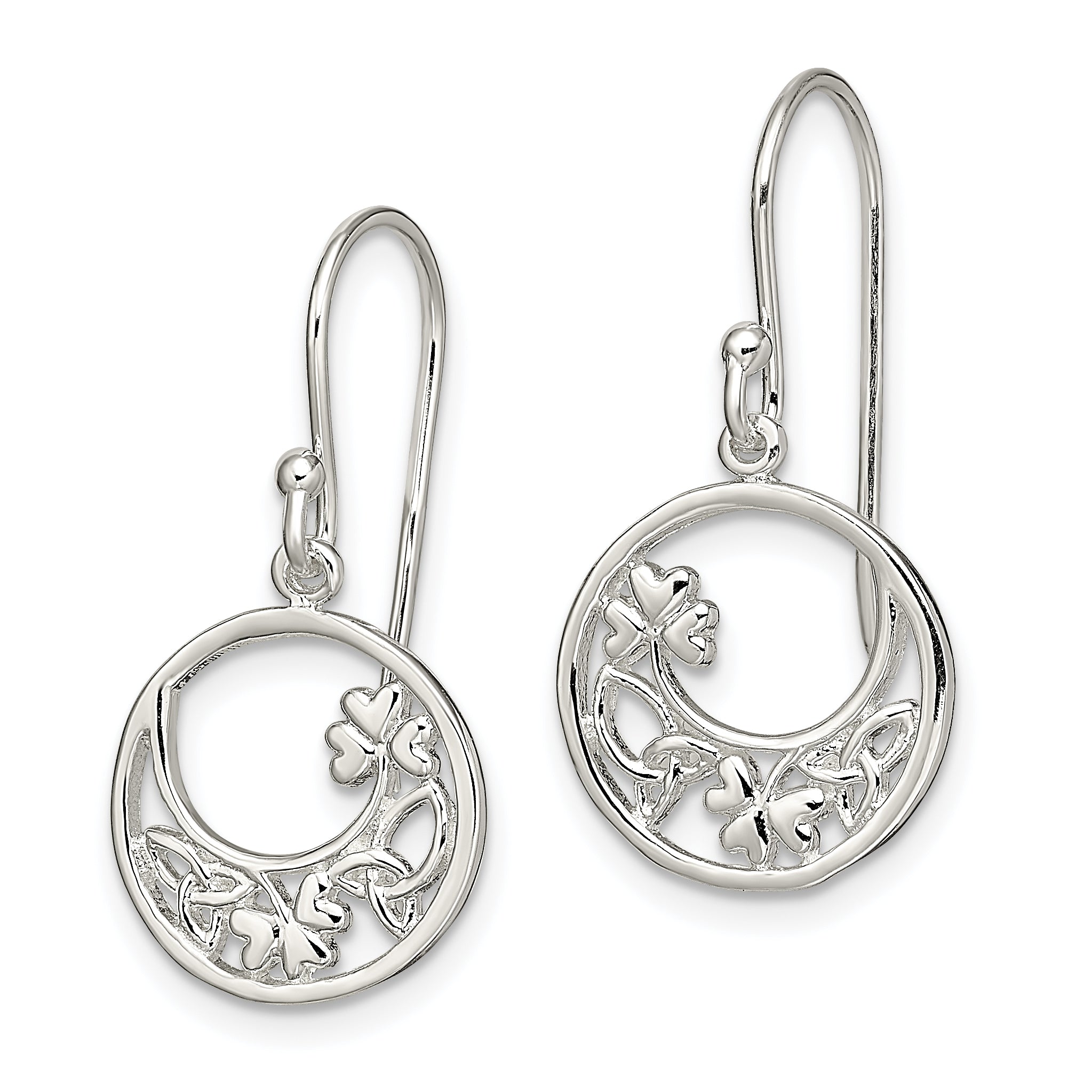 Sterling Silver Rhodium-plated Circle Clover/Celtic Knot Dangle Earrings Secondary image