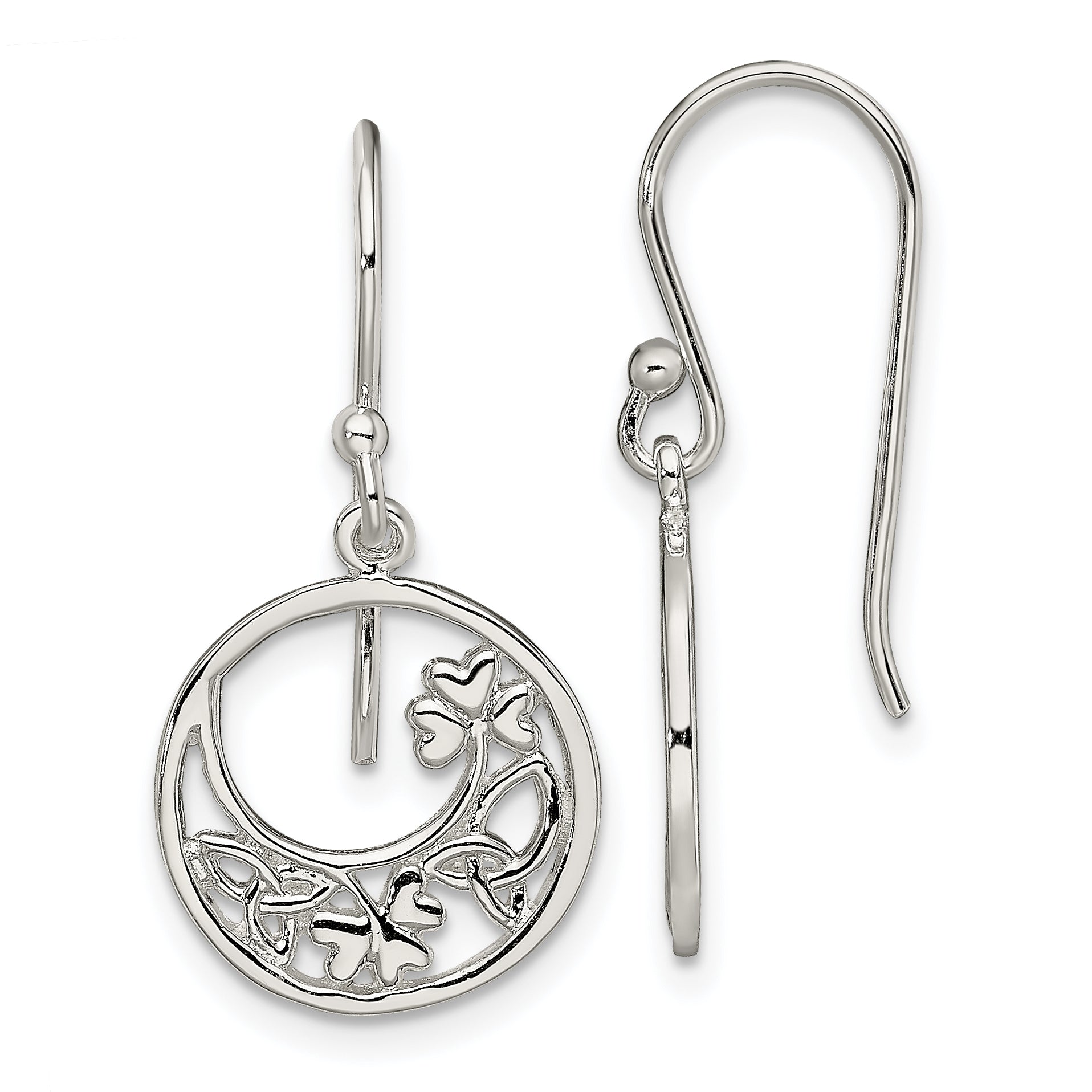Sterling Silver Rhodium-plated Circle Clover/Celtic Knot Dangle Earrings Main image