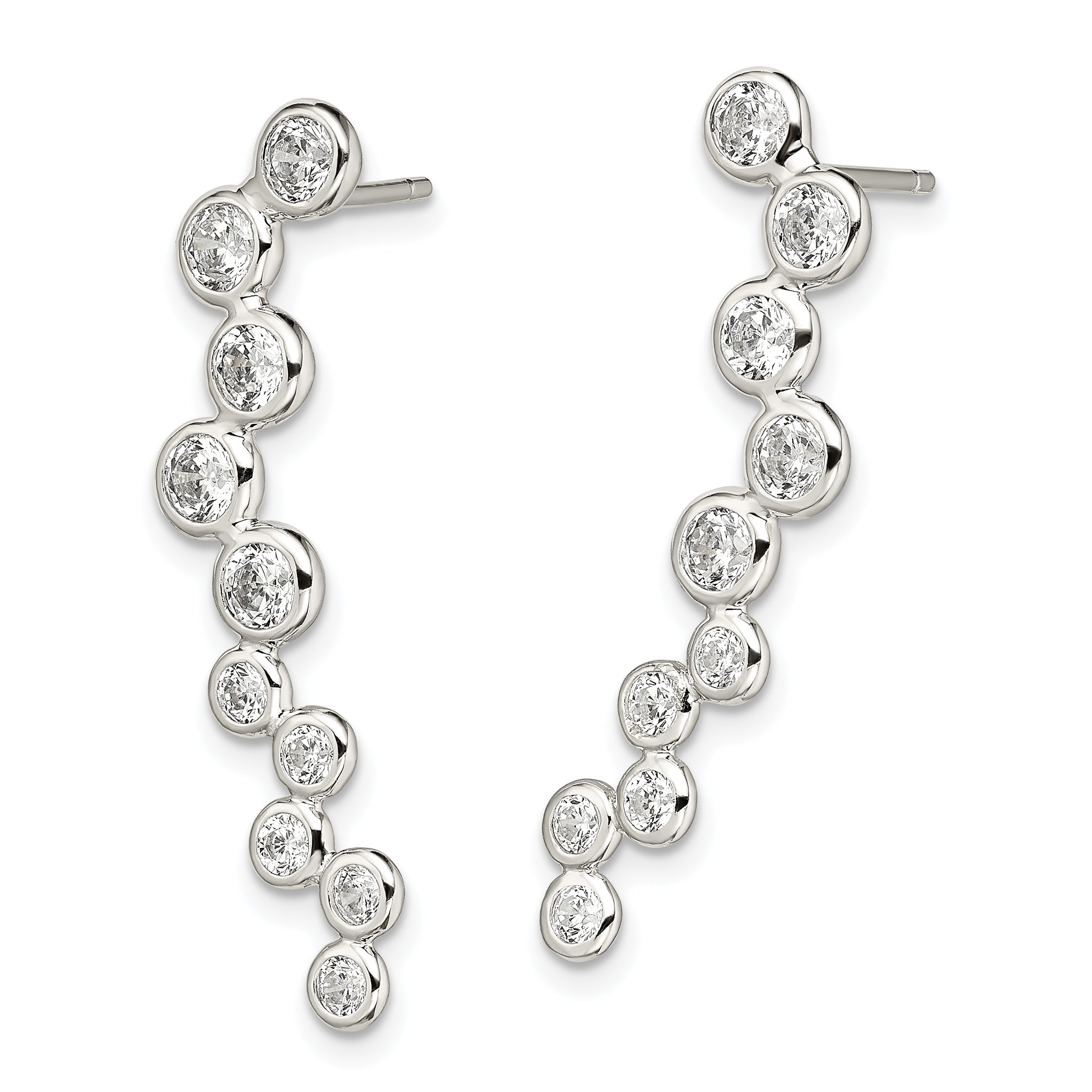Sterling Silver Rhod-plated Polished Bezel CZ Post Ear Climber Earrings Secondary image