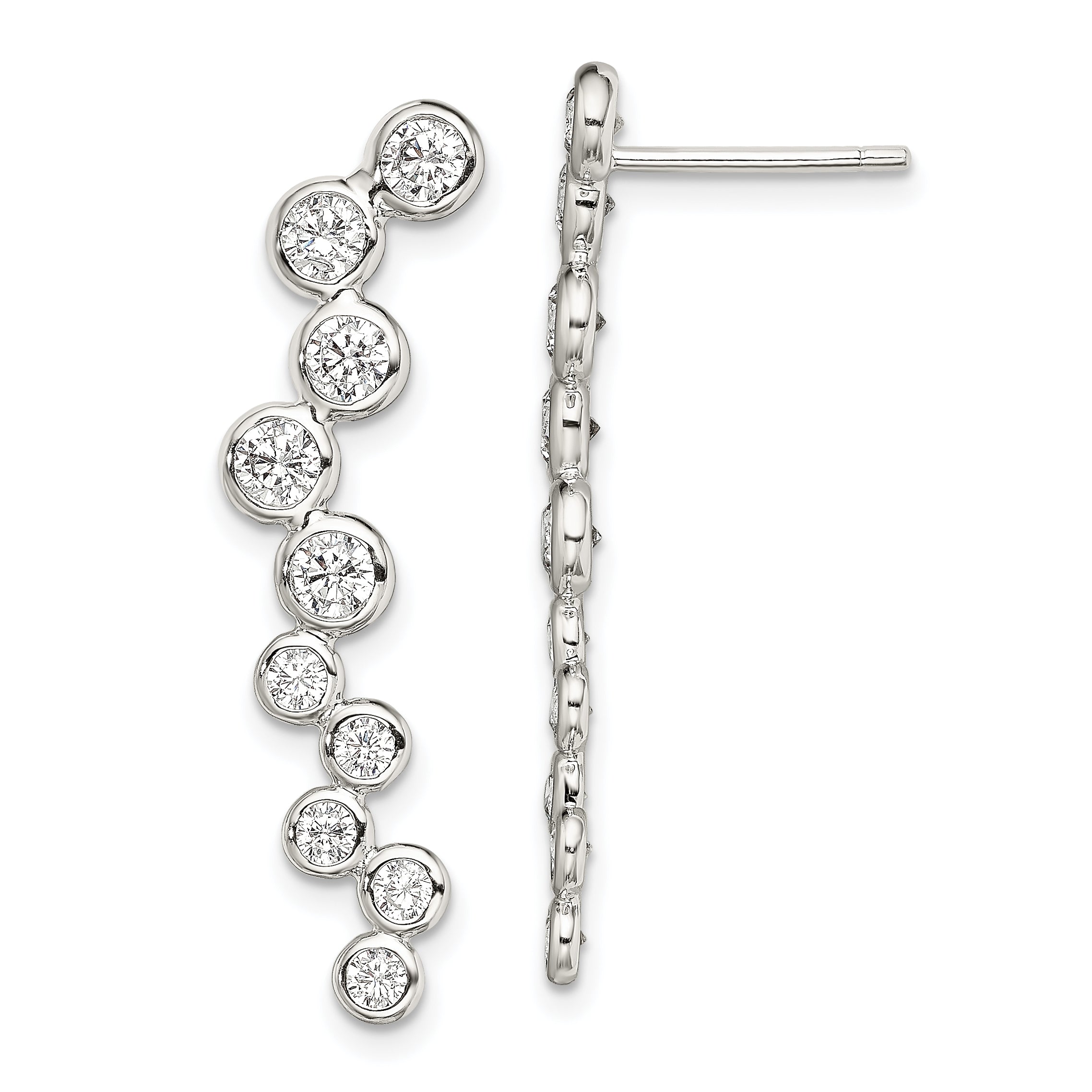 Sterling Silver Rhod-plated Polished Bezel CZ Post Ear Climber Earrings Main image