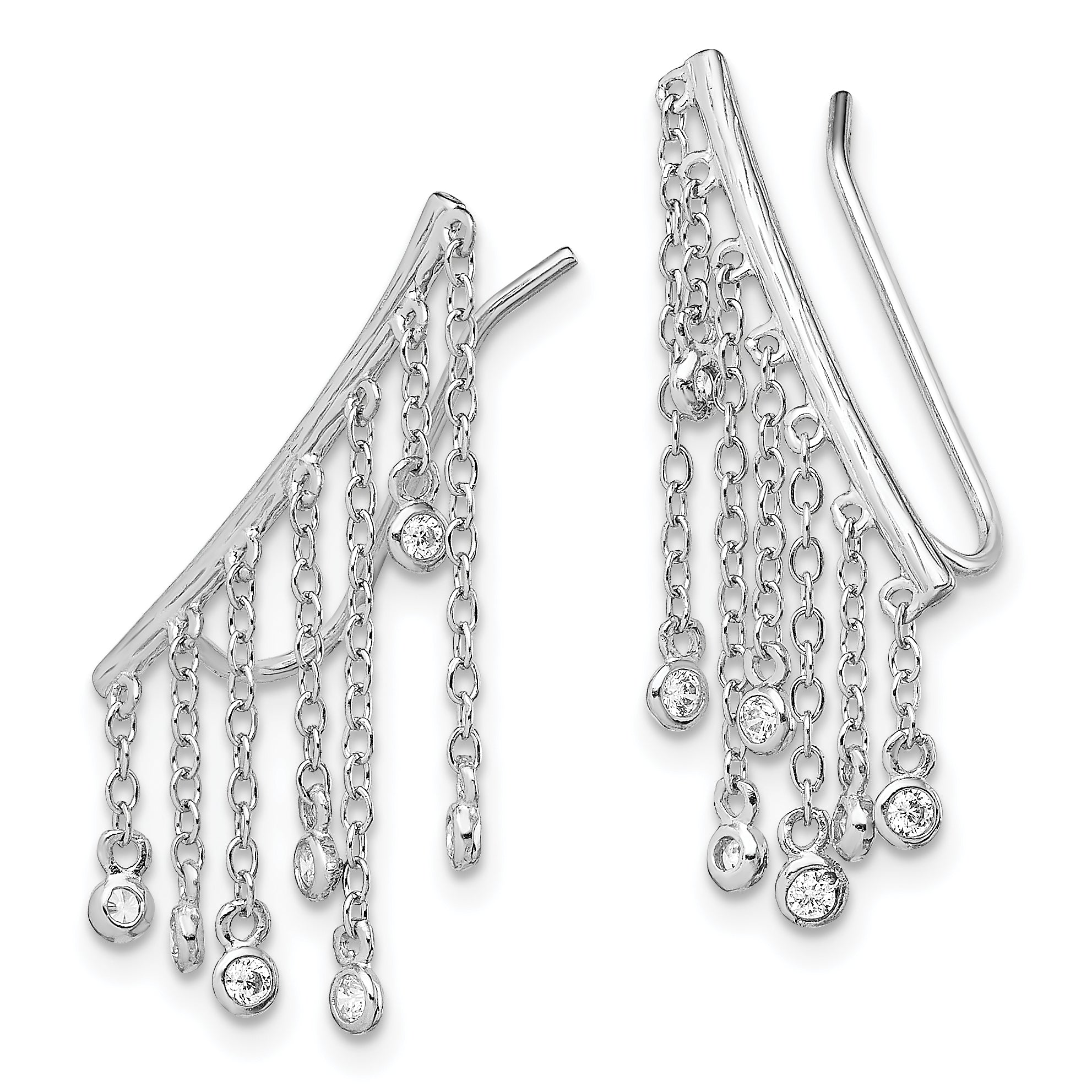 Sterling Silver Rhodium-plated Polished Fancy CZ Dangle Ear Climber Earring Secondary image