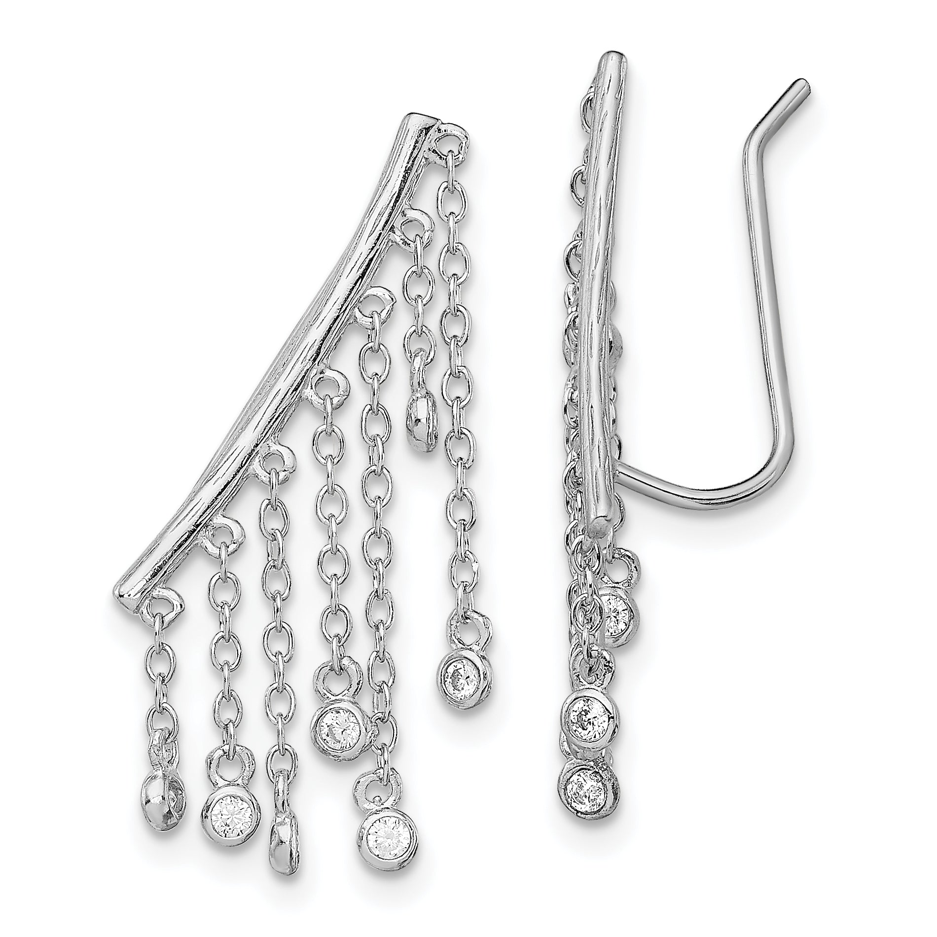 Sterling Silver Rhodium-plated Polished Fancy CZ Dangle Ear Climber Earring Main image
