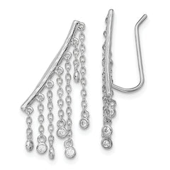 Sterling Silver Rhodium-plated Polished Fancy CZ Dangle Ear Climber Earring