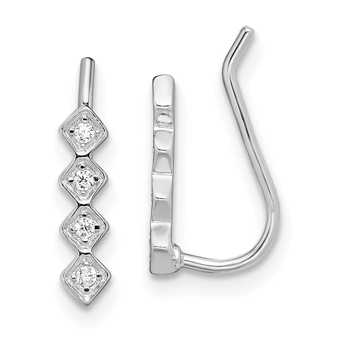 Sterling Silver Rhodium-plated Polished Four CZ Ear Climber Earrings Main image