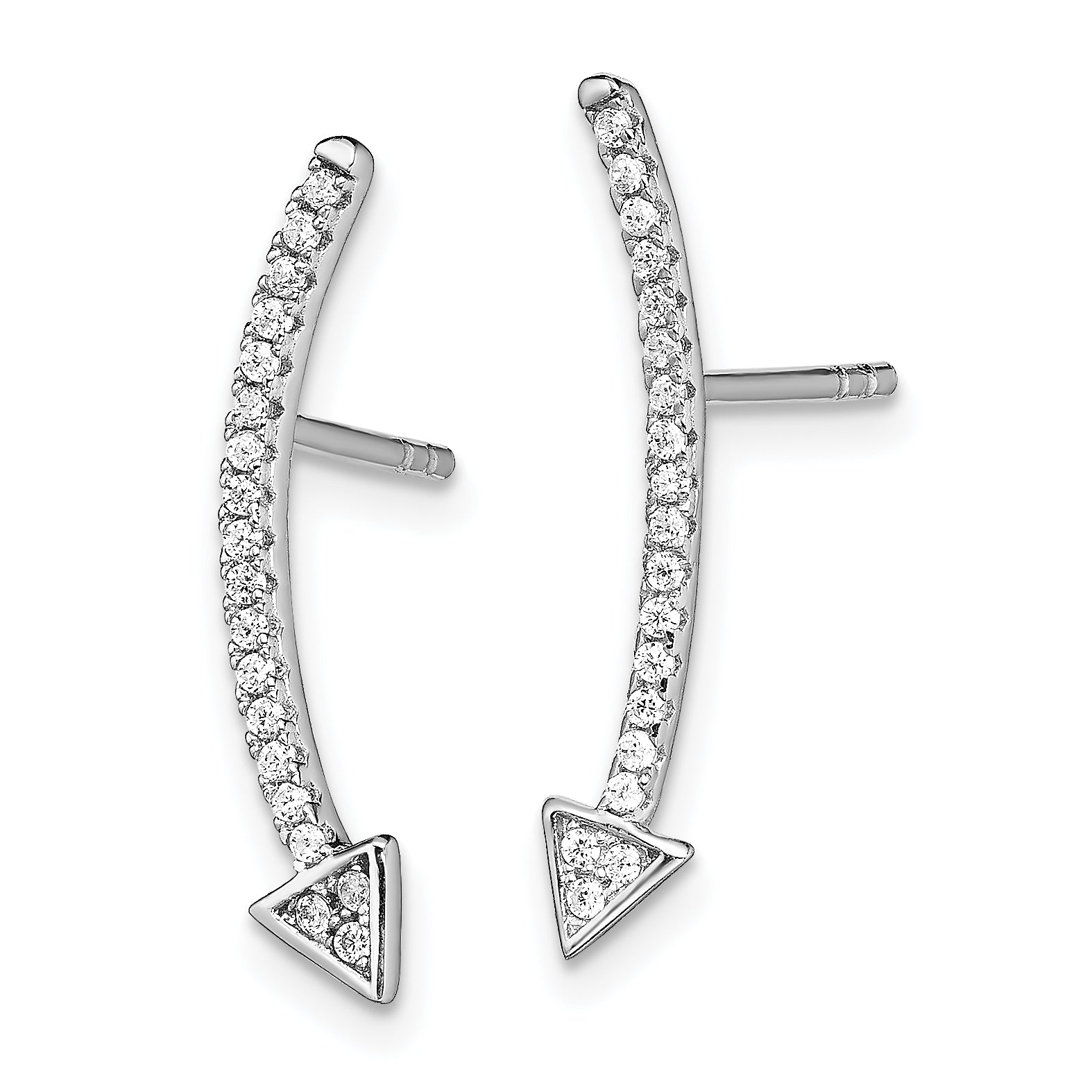 Sterling Silver Rhodium-plated Polished CZ Arrow Ear Climber Post Earrings Secondary image