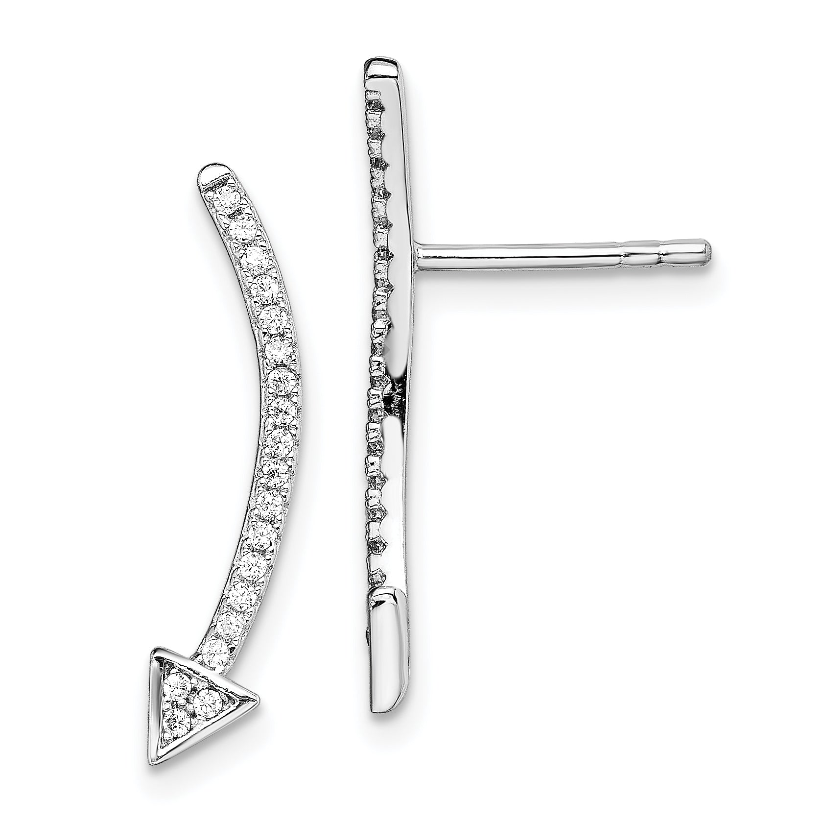 Sterling Silver Rhodium-plated Polished CZ Arrow Ear Climber Post Earrings Main image