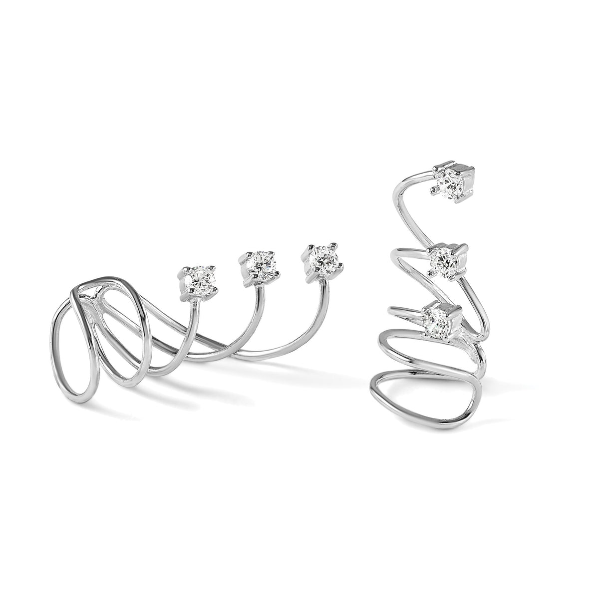 Cubic Zirconia Pair of Cuff Ear Climbers in Sterling Silver, 3mm - Sophia Jewelers