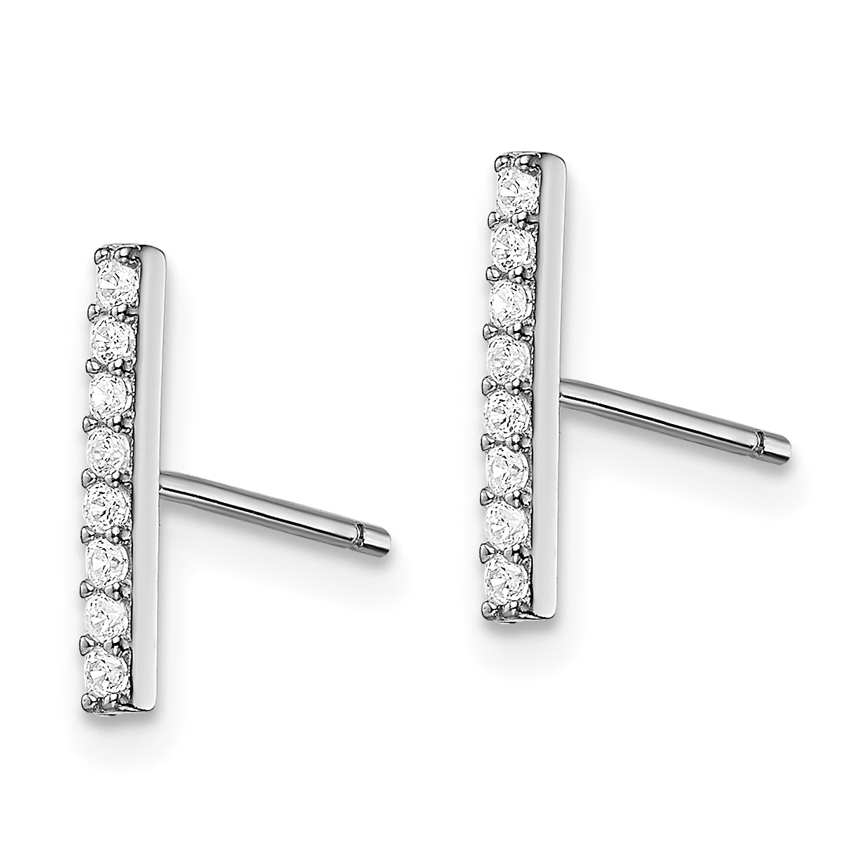 Sterling Silver Rhodium-plated Polished CZ Bar Post Earrings Secondary image