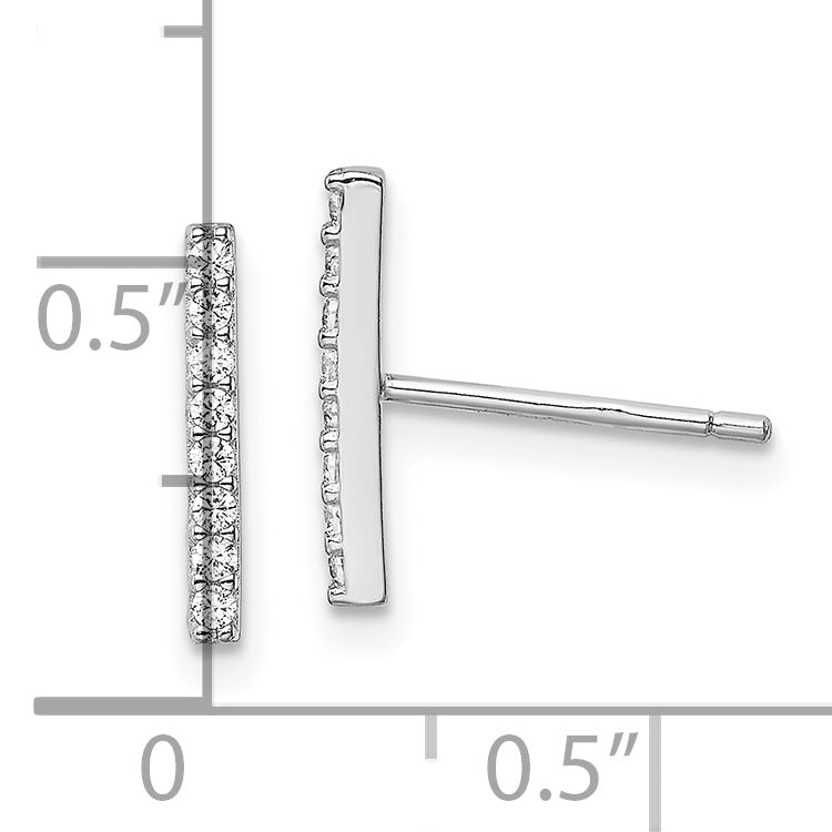Sterling Silver Rhodium-plated Polished CZ Bar Post Earrings