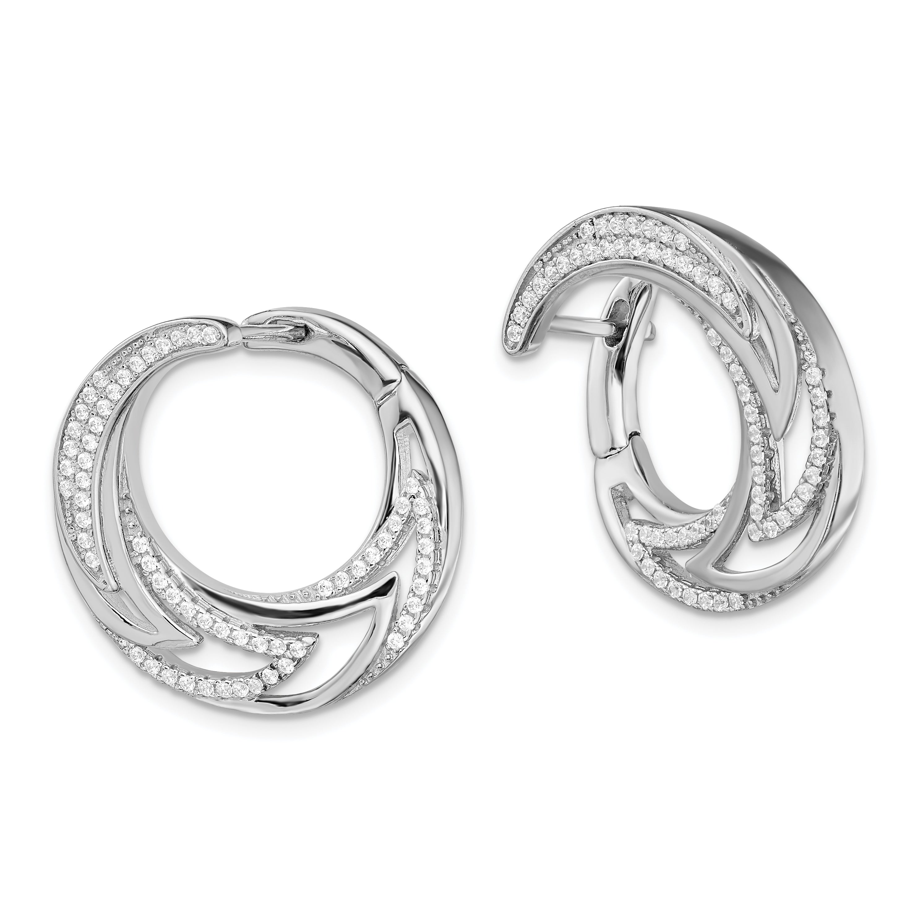 Pure Fire Sterling Silver Rhod-plated CZ Hinged Hoop Earrings