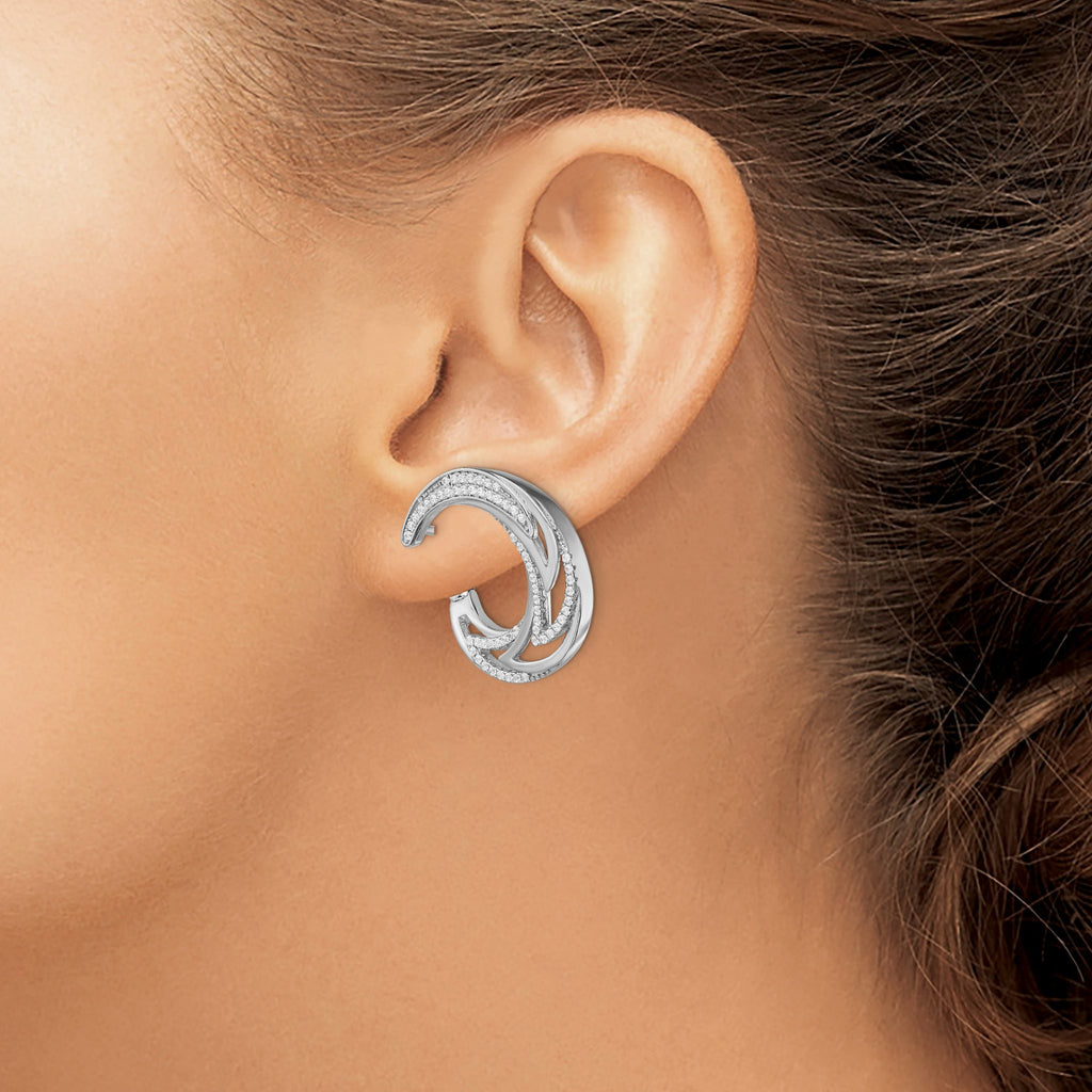 Cubic Zirconia Hoop Earrings in Sterling Silver, 24x23mm Hinged - Sophia Jewelers