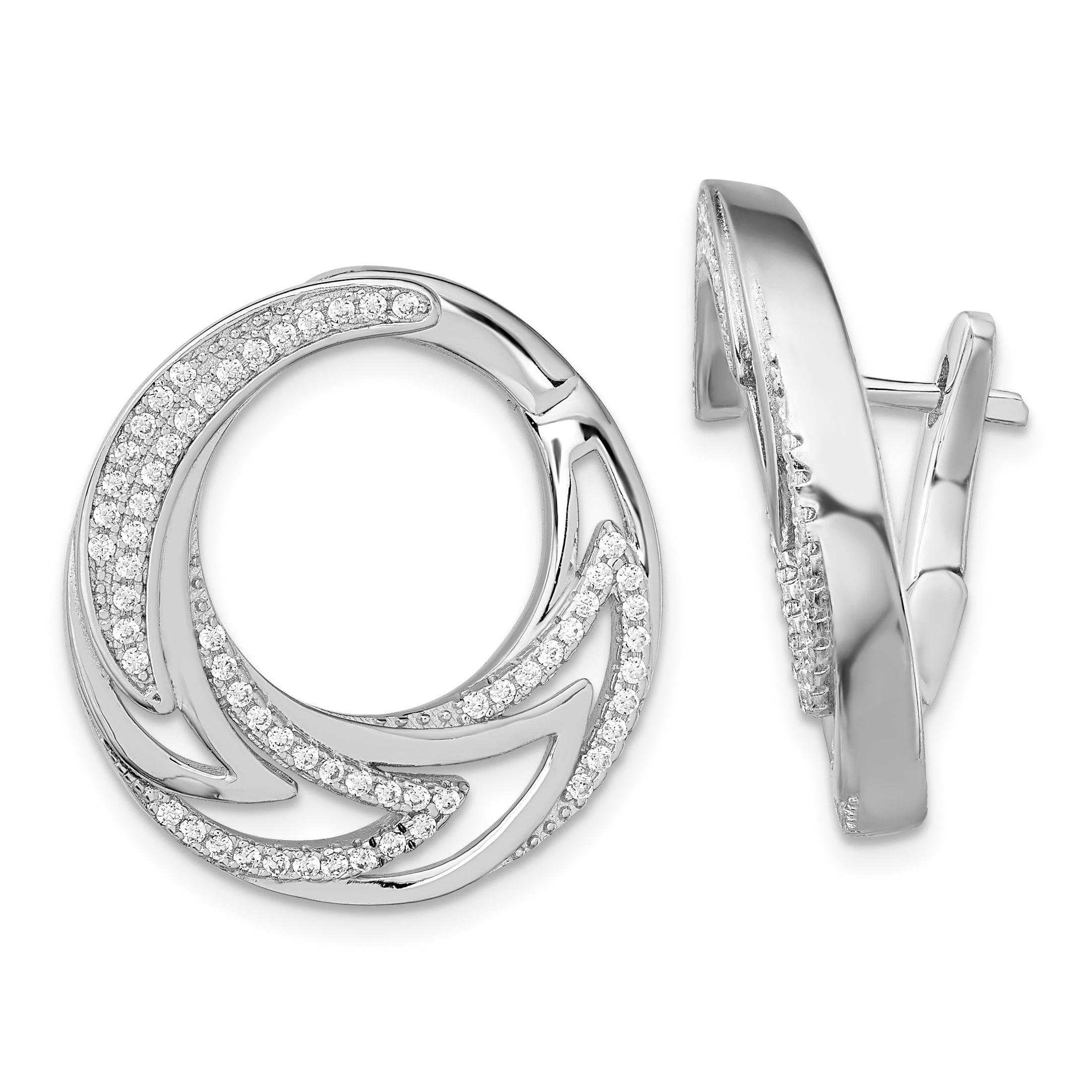 Pure Fire Sterling Silver Rhod-plated CZ Hinged Hoop Earrings Main image