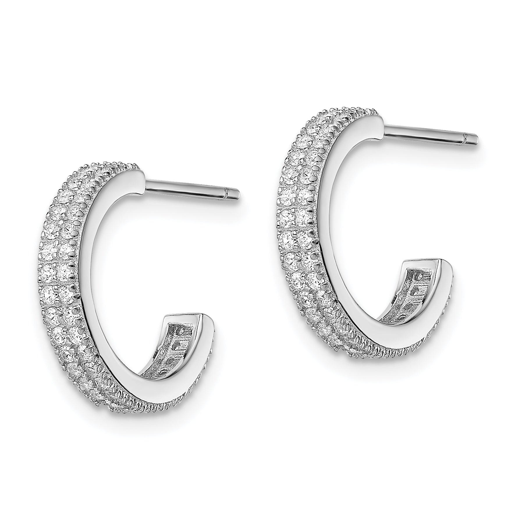 Sterling Silver Rhodium-plated CZ 14x3.5mm C-Hoop Post Earrings Secondary image