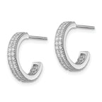 Sterling Silver Rhodium-plated CZ 14x3.5mm C-Hoop Post Earrings