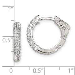 Sterling Silver Rhod-plated Pav‚ CZ Safety Lock Hinged Hoop Earrings