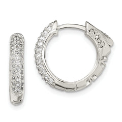 Sterling Silver Rhod-plated Pav‚ CZ Safety Lock Hinged Hoop Earrings