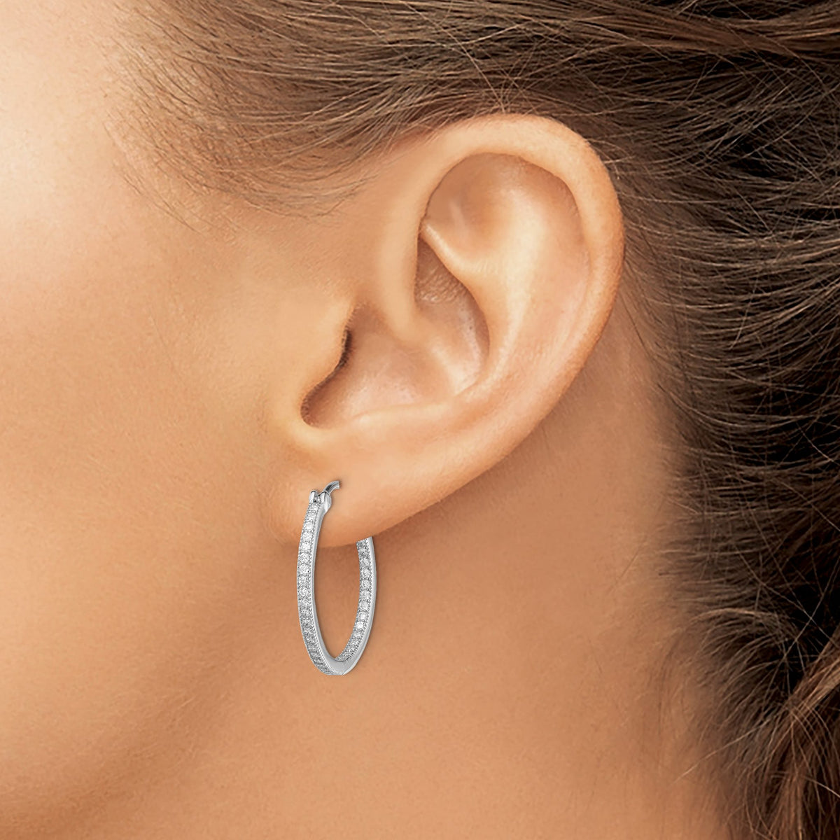 Micro-Pavé Cubic Zirconia In/Out Hoop Earrings in Sterling Silver, 25mm - Sophia Jewelers