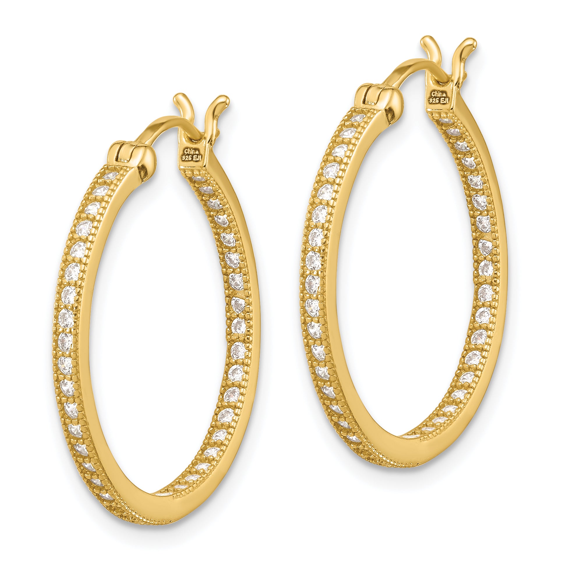 Sterling Silver Gold-tone Micro Pave CZ In/Out Hoop Earrings Secondary image