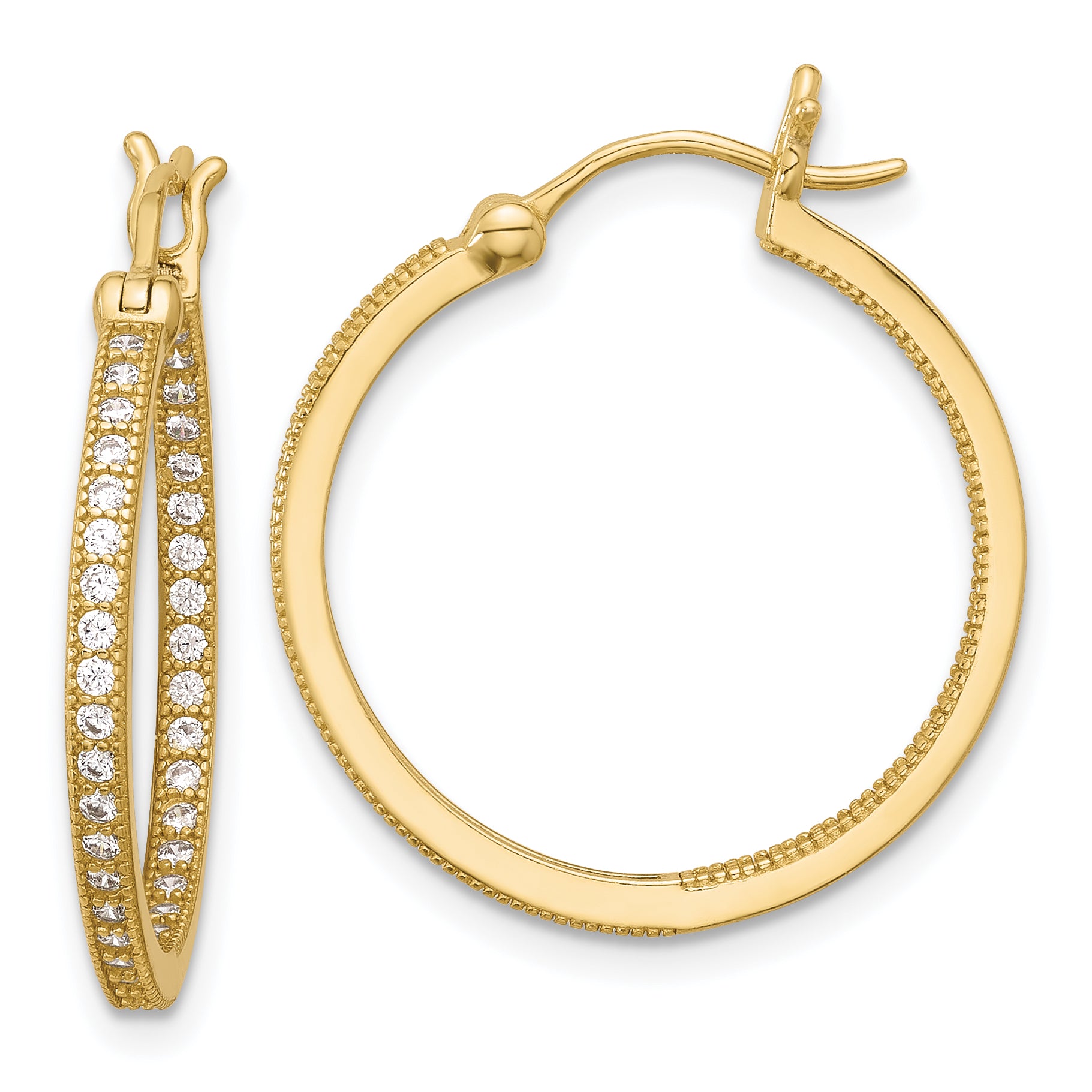 Sterling Silver Gold-tone Micro Pave CZ In/Out Hoop Earrings Main image
