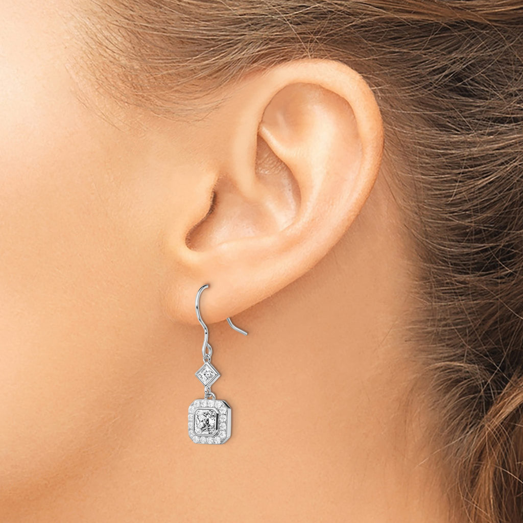 Square Cubic Zirconia Halo Dangle Earrings in Sterling Silver - Sophia Jewelers
