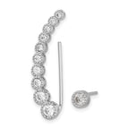Sterling Silver RH-plated Polished & Textured CZ 1 Ear Climber & 1 Stud Ear