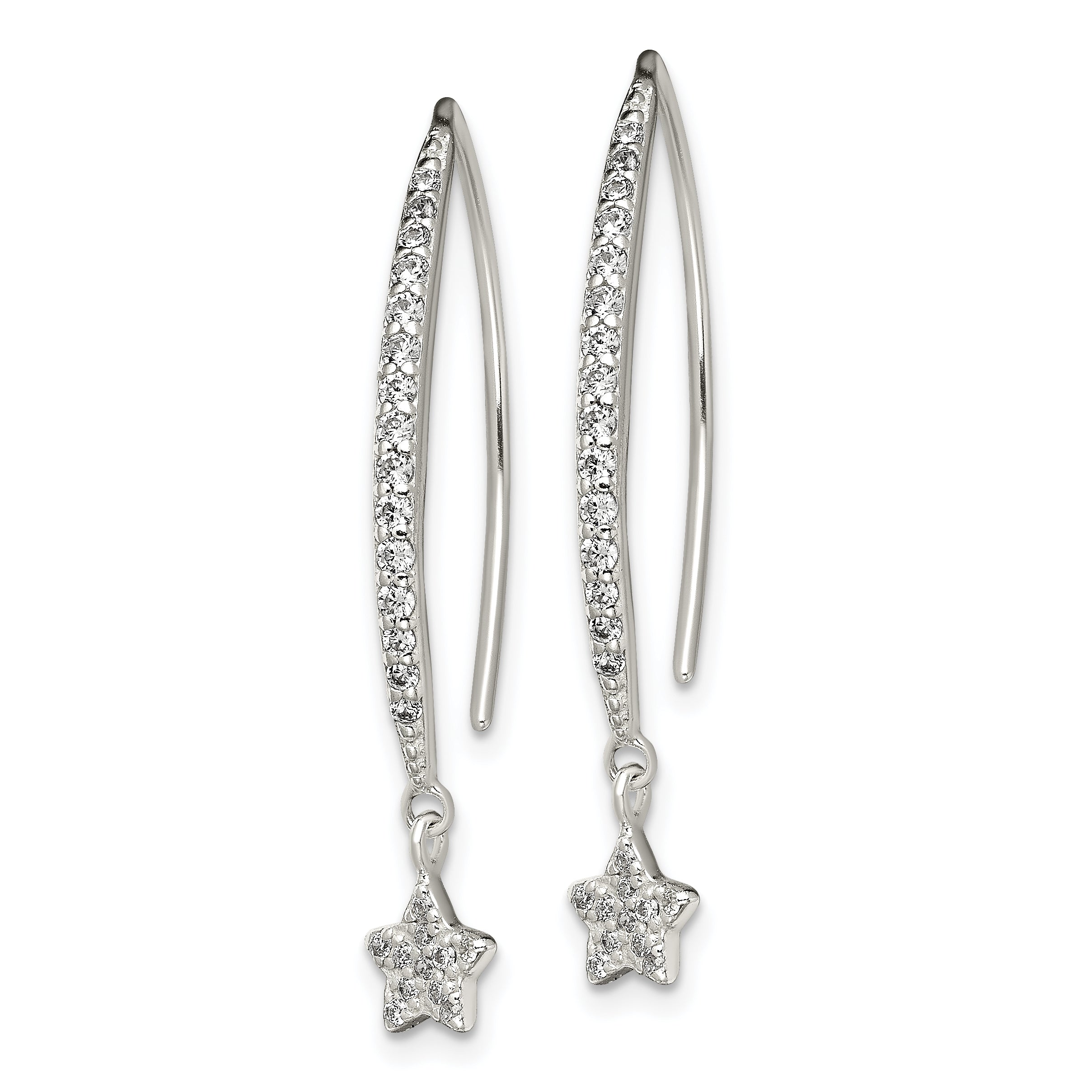 Sterling Silver Polished CZ Star Threader Earrings Secondary image