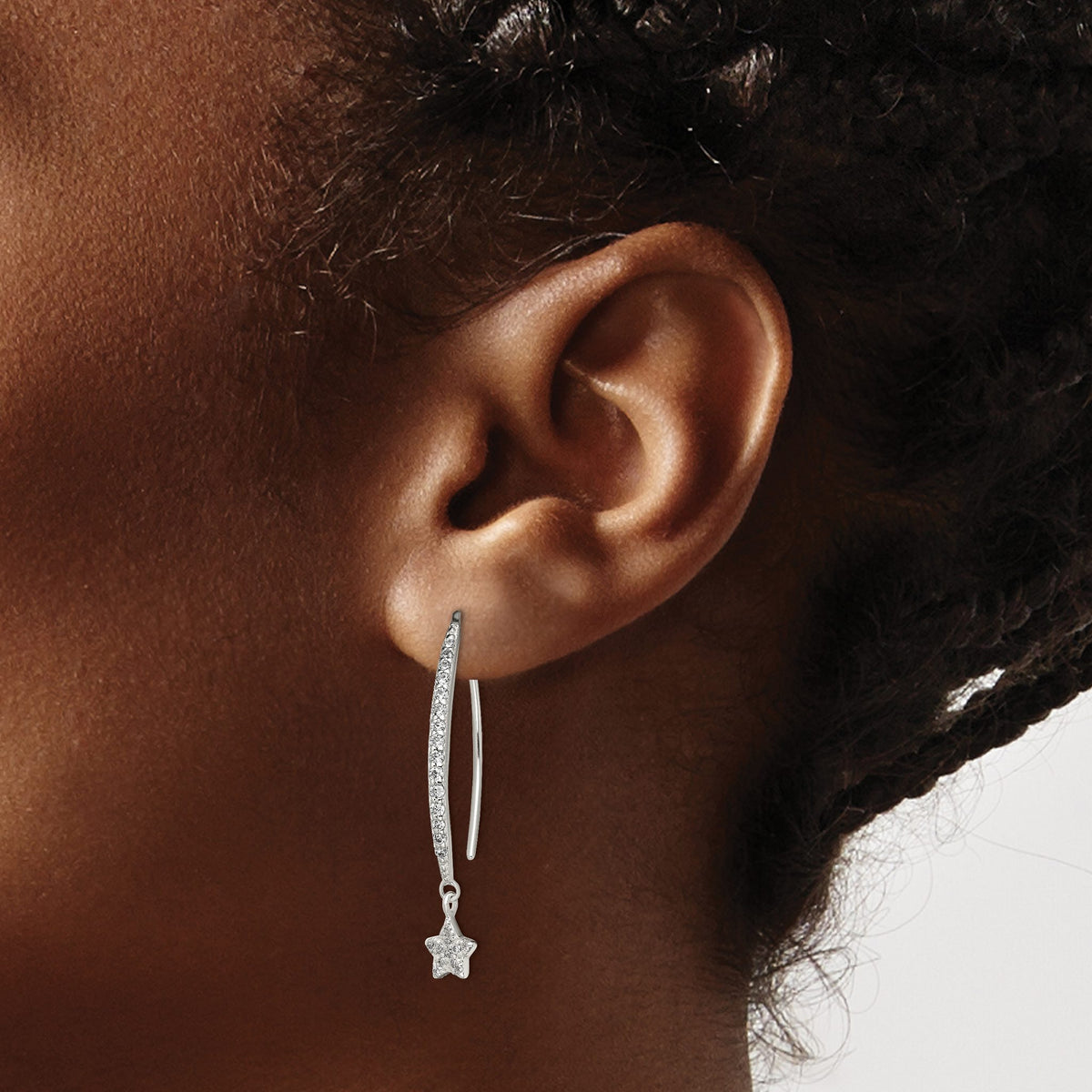 Cubic Zirconia Star Threader Earrings in Sterling Silver - Sophia Jewelers