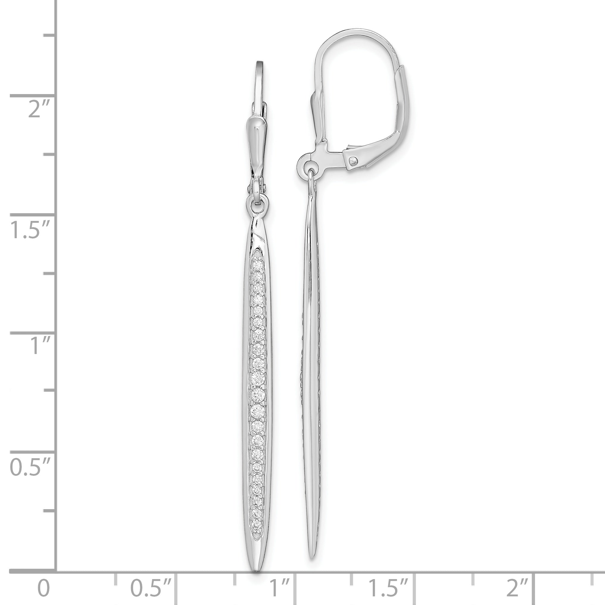 Sterling Silver Rhodium-plated Polished CZ Bar Leverback Dangle Earrings