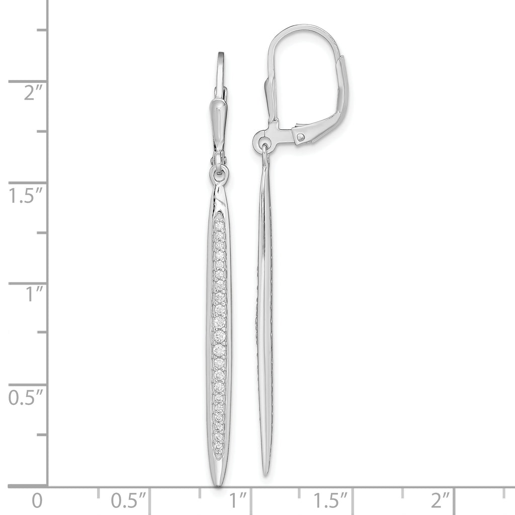 Sterling Silver Rhodium-plated Polished CZ Bar Leverback Dangle Earrings