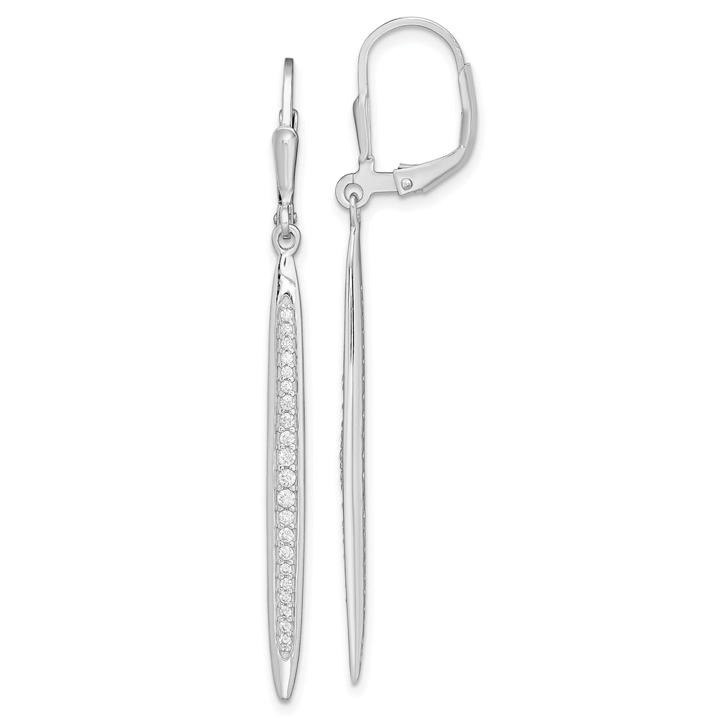 Sterling Silver Rhodium-plated Polished CZ Bar Leverback Dangle Earrings