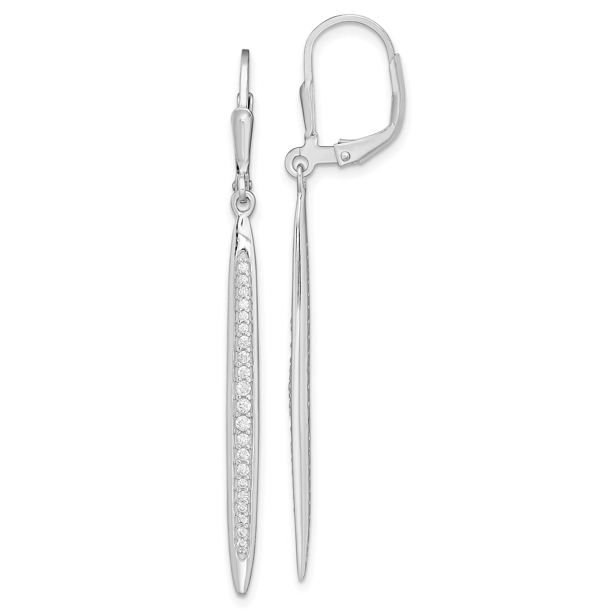 Sterling Silver Rhodium-plated Polished CZ Bar Leverback Dangle Earrings