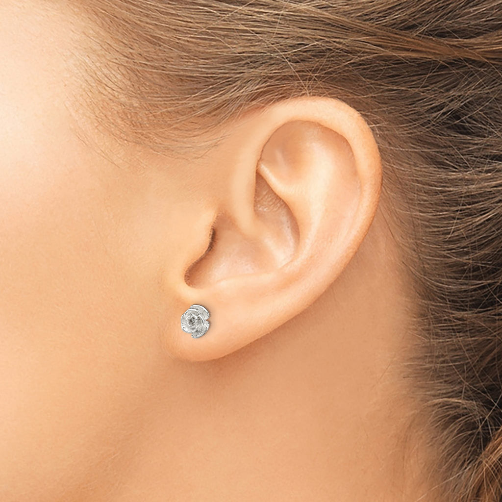 Rose Stud Earrings in Sterling Silver, 6.26mm - Sophia Jewelers
