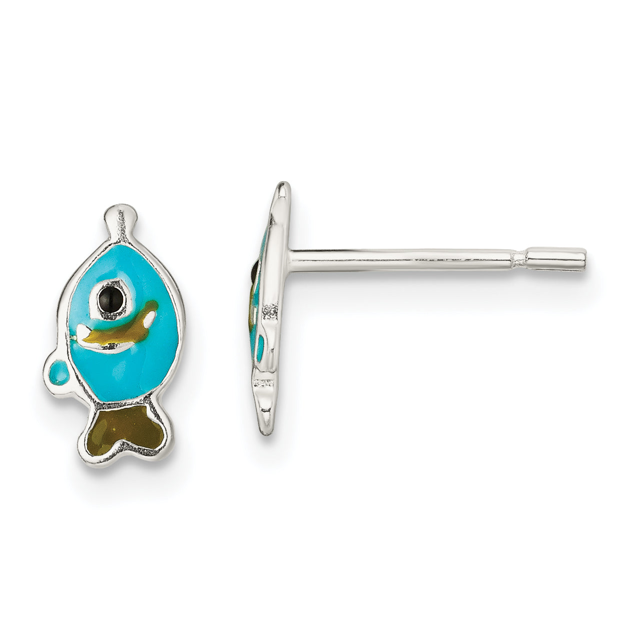 Sterling Silver Polished Enameled Fish Post Earrings Main image
